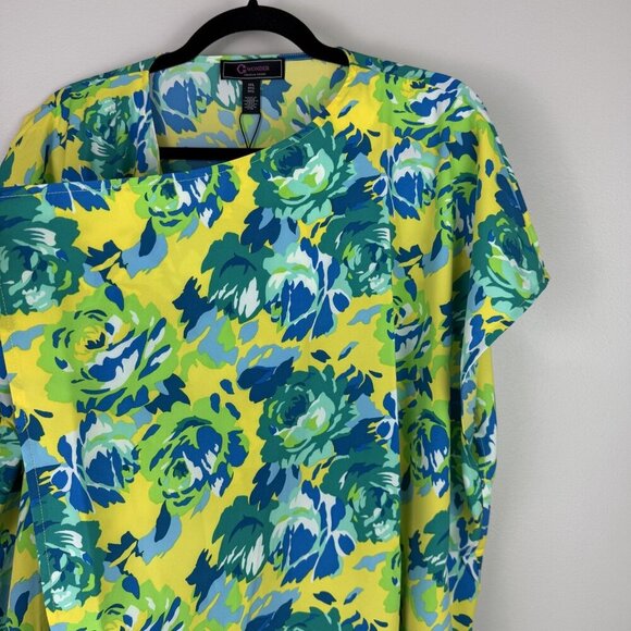 C Wonder Kimono Womens Medium Large Yellow Blue Green Floral Sheer Open Cardigan - Picture 3 of 7